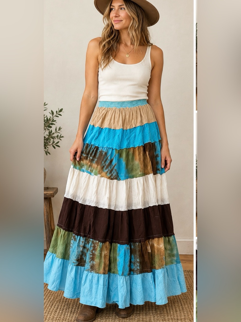 VTG Boho Tiered Maxi Skirt Small Multicolor Tie Dye Hippie Festival Cottagecore